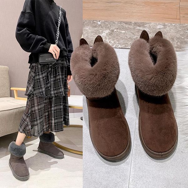 

2020 новый snow boots женские velvet проложенный хлопок сапоги женские плоский теплый хлопок ушастый, Black