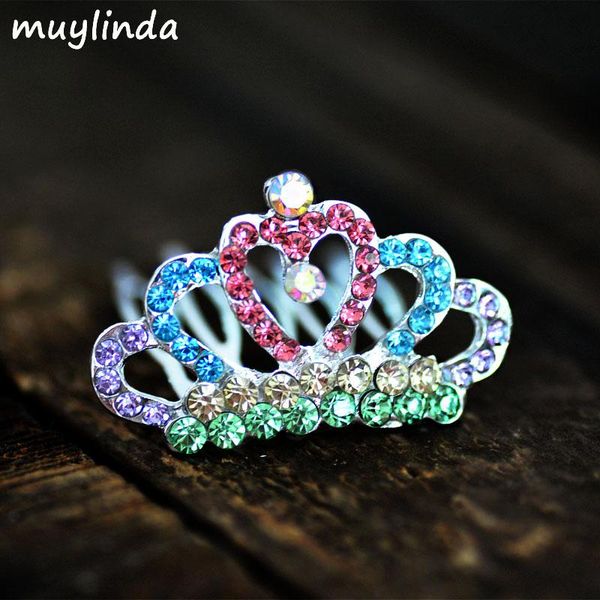 

colorful rhinestone metal mini crown hair combs for girls fashion flower girls party hair tiara accessories, Golden;silver