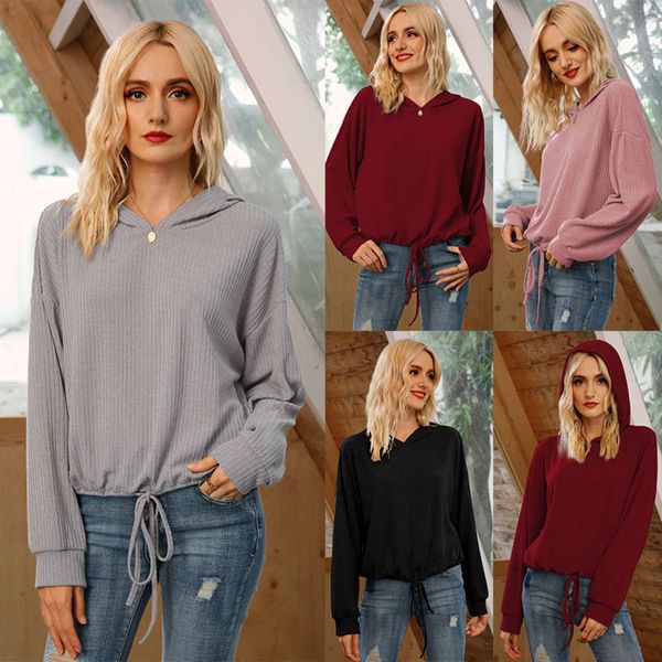 

2020 women's long sve lace up hoodie, Black;gray