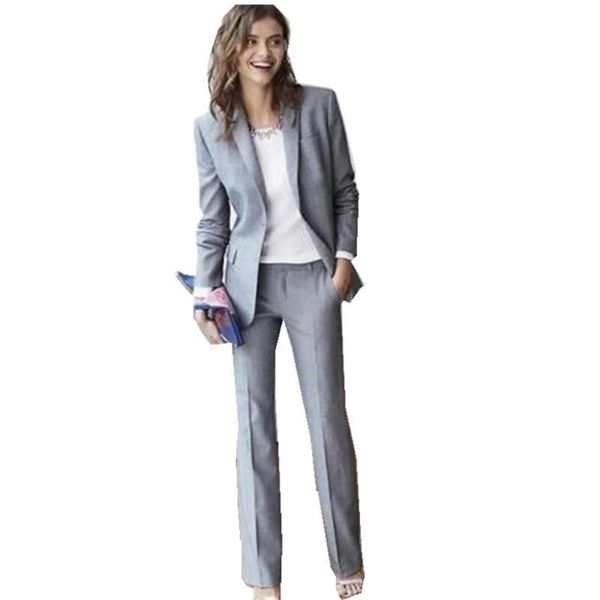 

women's two piece pants light grey women pant suit formal ladies business suits office work wear female for weddings custom made, White