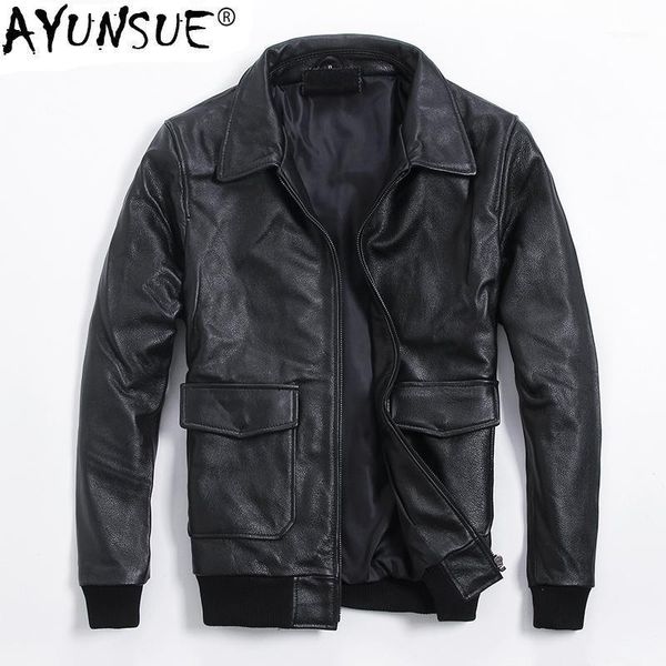 

ayunsue genuine leather jacket men autumn winter sheepskin coat motorcycle cowhide leather jackets plus size 2019 6-660 kj27131, Black