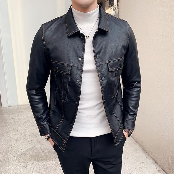 

black men's pu coat s-3xl fashion men motorcycle jacket autumn casual faux leather coats1