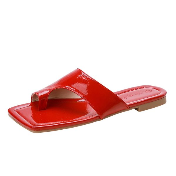 

2021 new women's summer wear style low-heel slippers cool cracked square head toe covering liquid-red tide sandals lg62, Black