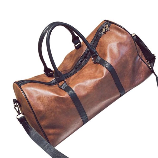 

travel duffel large leather overnight luggage carry,#1 weekend brown(pu gym bag outdoor leatther) hwolk