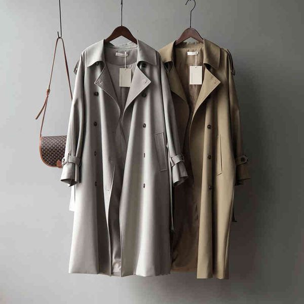 

women's trench coats fashion women long coat oversize style turn down collar femme casaco abrigo streetwear ly0t, Tan;black