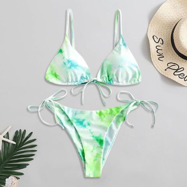 

bikinis set sagace women bikini 2021 summer gradient printed two pieces bandage swimsuit beachwear push up may11