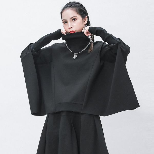 

womens hoodies femininos pullover sreeetwear big size cropped sweatshirts oversize batwing long sleeve japanese harajuku, Black