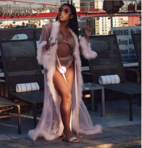 

fur eba large seductive lingerie bathrobe long nightdress, Black;gray