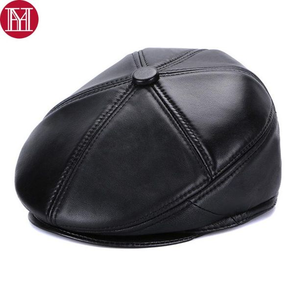 

berets 2021 brand casual men real sheepskin leather hats winter male sheep skin caps natural earlap hat, Blue;gray
