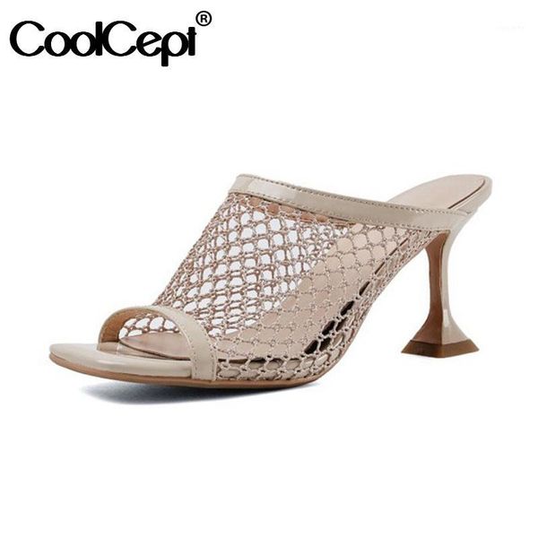 

coolcept sandals for women open toe strange heel slip on hollow out shoes slides street footwear female fashion size 34-391, Black