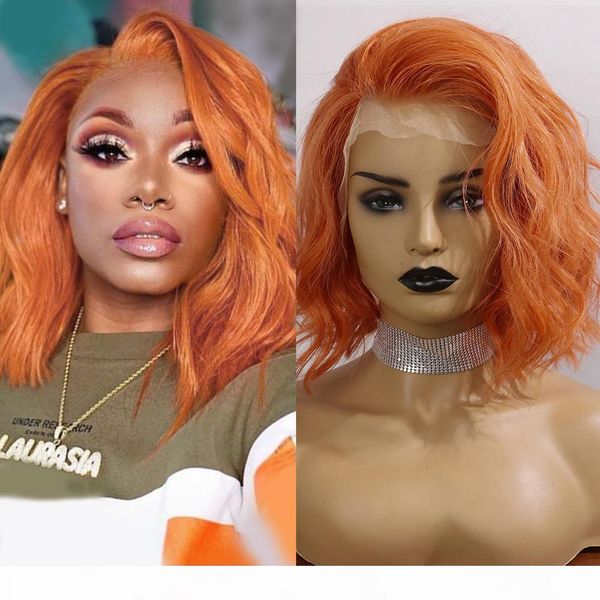 

150 плотность фронта шнурка человеческих волос парики объемная волна короткие боб полные парики шнурка с ребенком волос оранжевый ombre проз, Black;brown