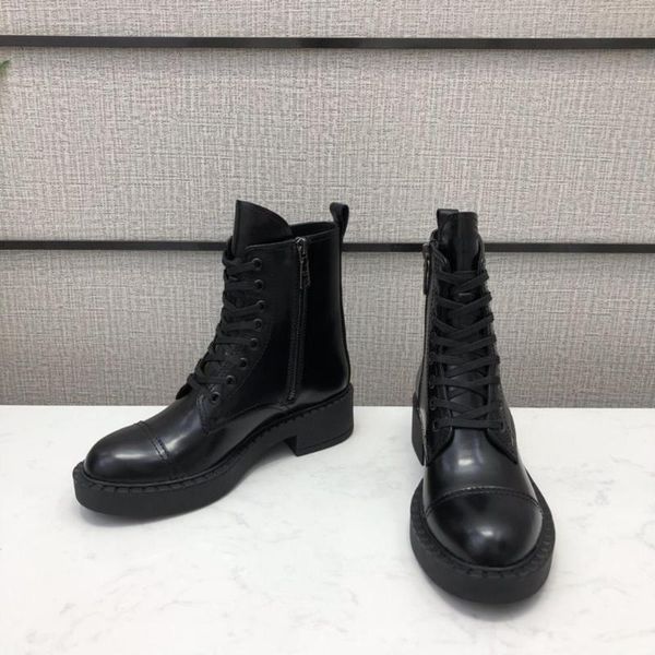 

shoes women winter mid-calf lace up women boots genuine leather round toe med heels boots zapatos de mujer, Black