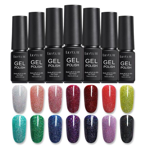 

lilycute 7ml неоновый гель лак для ногтей блеск semi постоянного uv gel продолжительный soak off uv led лак для ногтей base top coat, Red;pink