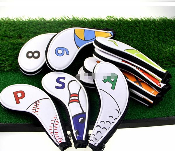 

new designer golf iron cover, club head cover, digital zipper sports ball pattern protective cover, pu waterproof 9 pcs/group color