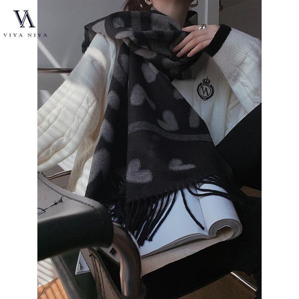 

scarves winter 2021 love star shape women's scarf classic fashion thousand bird lattice tassel imitation cashmere large shawl, Blue;gray
