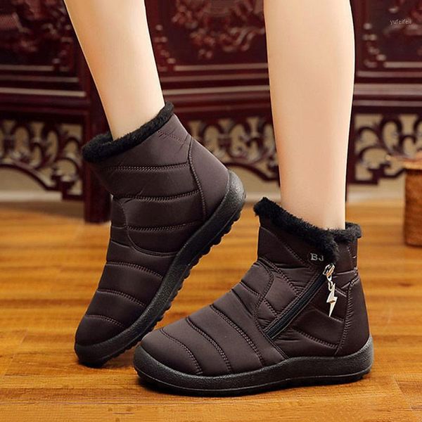 

winter fashion women boots 2020 warm plush ladies shoes snow boots women shoes waterproof zipper ankle plus size1, Black