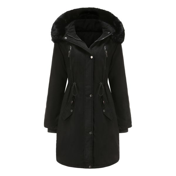 

new autumn/winter 2021 dress of female in addition to suede cotton women's clothing removable big fur collar aa8k, Black