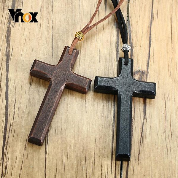 

vnox mens woman wood cross crucifix pendant necklaces christian jewelry with 90cm rope cord chain, Silver