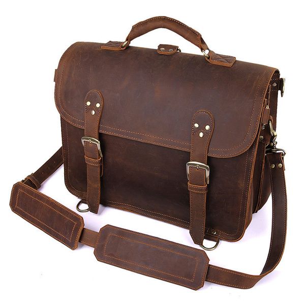 

2020 shoulder man's high-quality crazy leather briefcase, messenger travel bag, lapfolder. z4n6