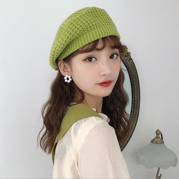 

sell woman keep warm autumn solid decoration woolen yarn hat all match pineapple casual knitting beret, Blue;gray