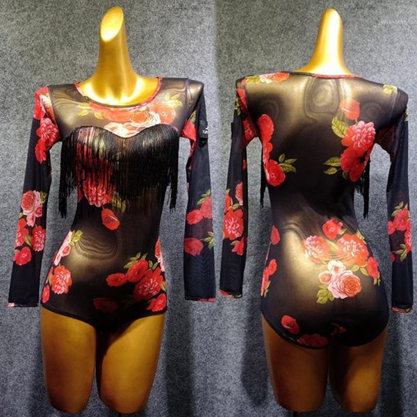 

new dance for female adults 2021 latin practice dance clothes women gymnastics leotard printed ice skating clothing vdb10781, Black;red