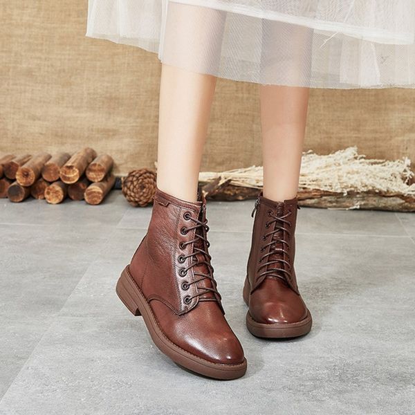 

boots fashion short women 2021 autumn winter leather wild casual women's round head flat non-slip, Black