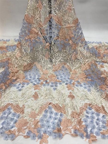 

ribbon pretty design nice flowers 1su-5801 african lace fabric for evening dress wedding decoration, Pink;blue