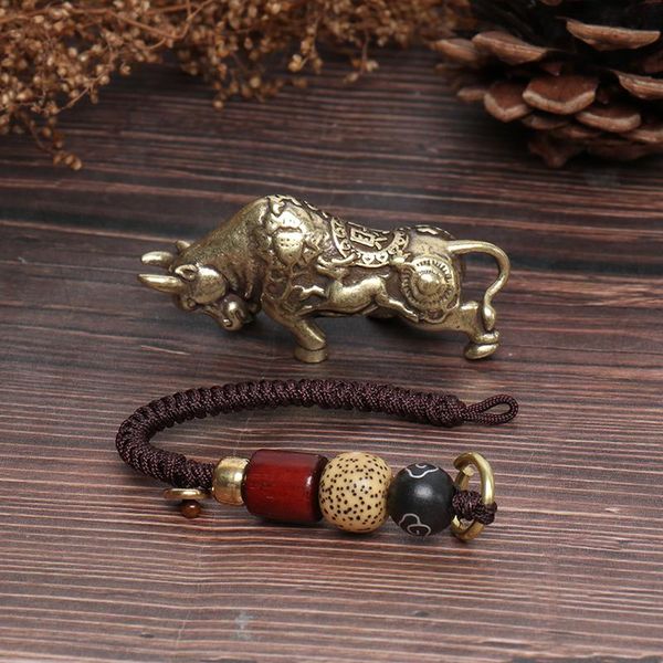 

mini brass figurine of ox statue cow keychain accessories pendant statue decor chinese feng shui hanging jewelry decor, Silver