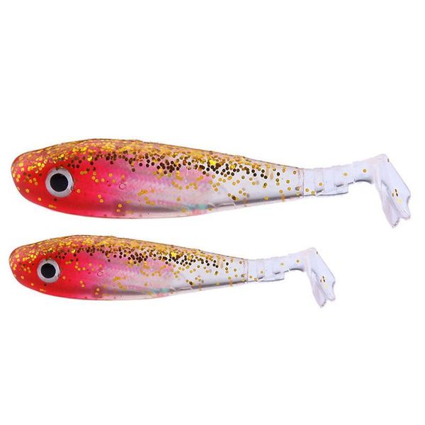 

2pcs/lot t tail soft lures foil embedded artificial bait rainbow fish 60mm 90mm soft baits fish type fishing lures rain qylhag
