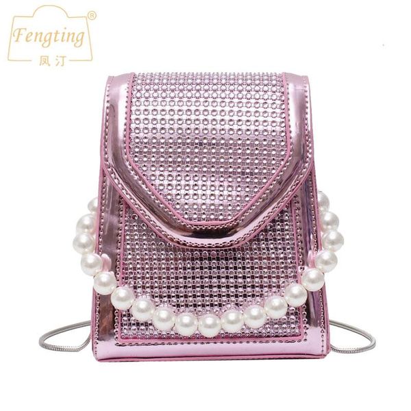 

mini purple pearl beaded handbag for lady 2020 fashion chain shoulder bag women's silver evening bags drop-shipping ftb223
