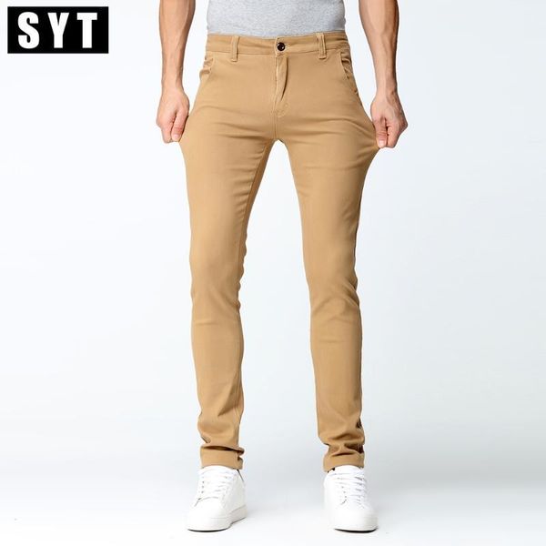 

syt new arrival mens casual pant high stretch elastic fabric skinny cutting pant black khaki blue men's size 42 44 46 v7s1p0041