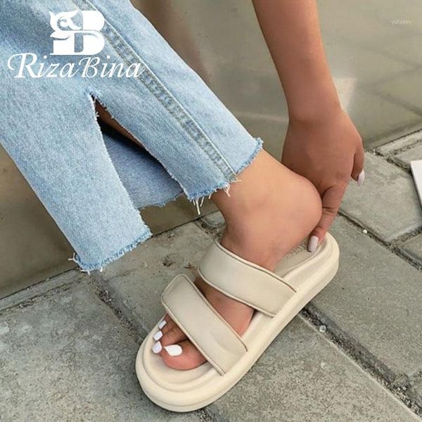 

sandals rizabina women shoes ope ntoe flat heel hook&loop beach slides slippers fashion ladies footwear size 35-391, Black