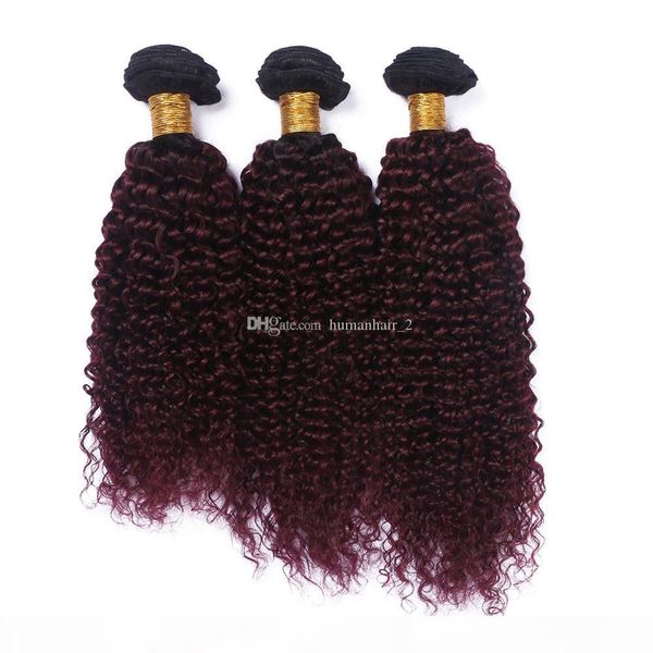 

two tone black to burgundy ombre hair extensions weaves russian human virgin hair kinky curly human hair 3 bundles 1b 99j wine red, Black;brown