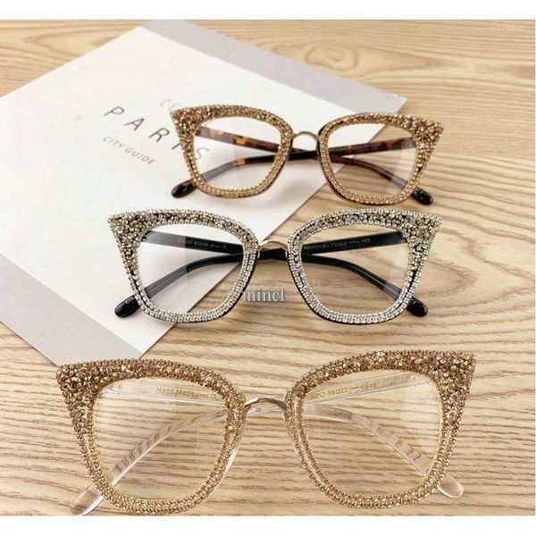 

new fashion gold diamond sunglasses women designer cat sunglasses transparent frame vintage shades with box nx1, White;black