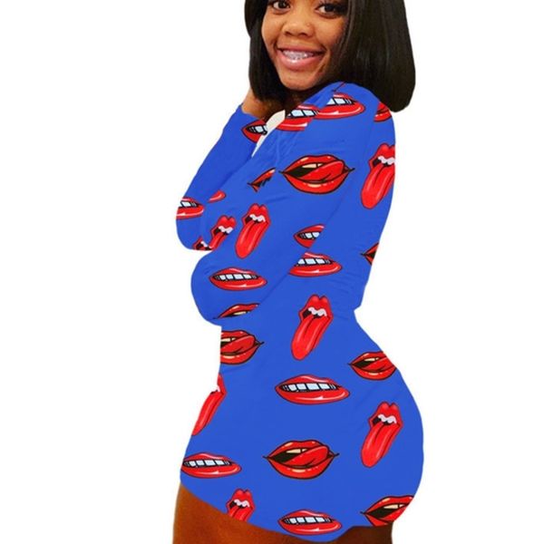 

womens jumpsuit fashion lips pants long sleeve rompers valentine's day onesies deep v-neck skinny one piece shorts bodysuit hh12106, White