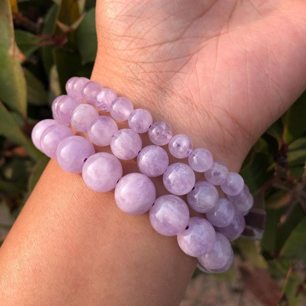 

natural lavender lilac amethyst bracelet round beads crystal quartz healing stones women jewelry gift, Black