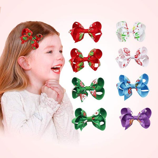 

baby christmas hair bow clip cartoon children girl elk snowman kids boutique barrettes princess gift party xmas hair accessories, Slivery;white