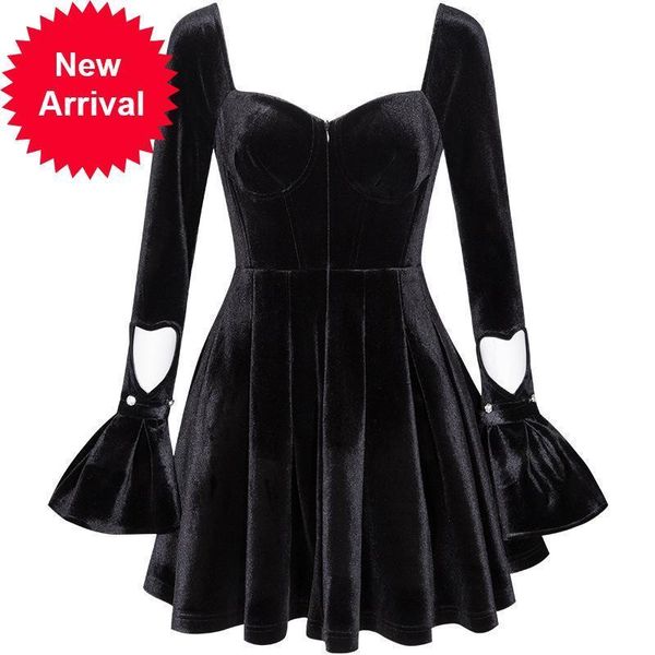 

2021 female runway winter luxury party designer mini dress clothes elegant square neck mark enlargement sleeve dressed in velvet a8qg, Black;gray