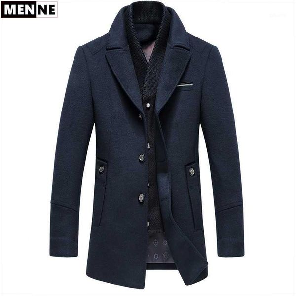 

menne men jacket business casual warm wool coat autumn winter mens jacket woolen coat internal removable vest1, Black