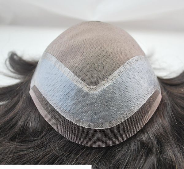 

stock natural black human hair toupee mono center with poly perimeter hair system for men