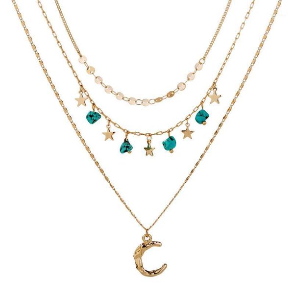 

vintage natural green stone pendant necklace star statement gold color metal long chain choker for women jewelry gifts1, Silver