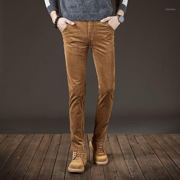 

korean style fashion men jeans autumn winter newly designer casual slim fit corduroy pants elastic leisure velvet warm trousers1, Blue