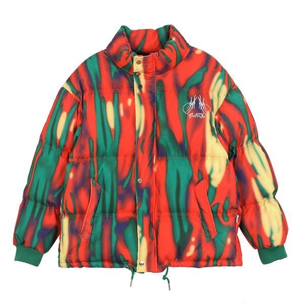 

2021 new hip hop thick warm parka jackets streetwear tie dye stripe full zip winter harajuku padded jacket coats outwear colorfu 04s1, Black