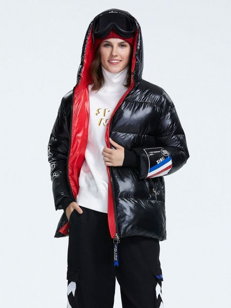 

ziai letter graphic zip up hooded puffer coat d0pp#, Black