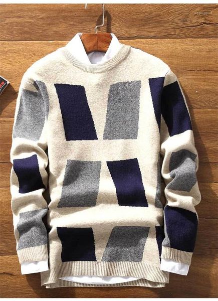 

designer mens autumn casual fashion sleeve long men youth loose argyle sweater clothing spring o-neck pccfv, Black