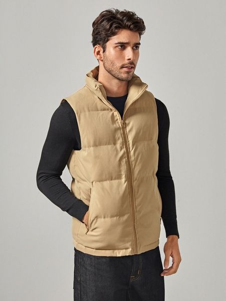 

men zipper vest puffer coat d7f7#, Black;brown