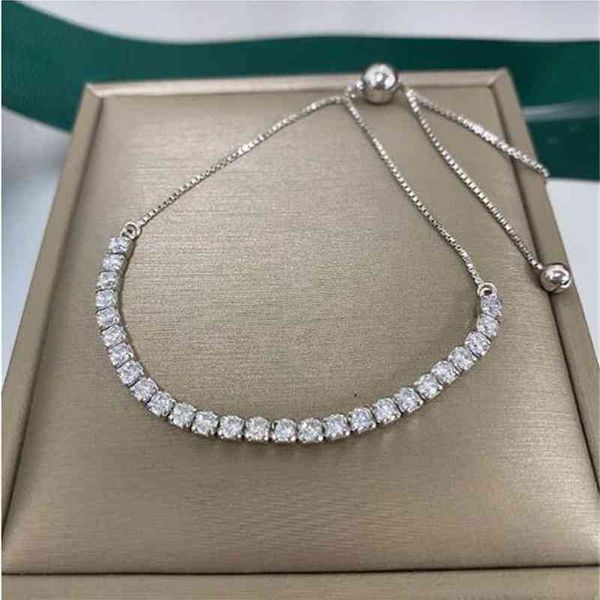 

luxury 100% 925 sterling silver 2.5mm lab moissanite diamond bracelet adjustable wedding jewelry bracelets for women, Golden;silver