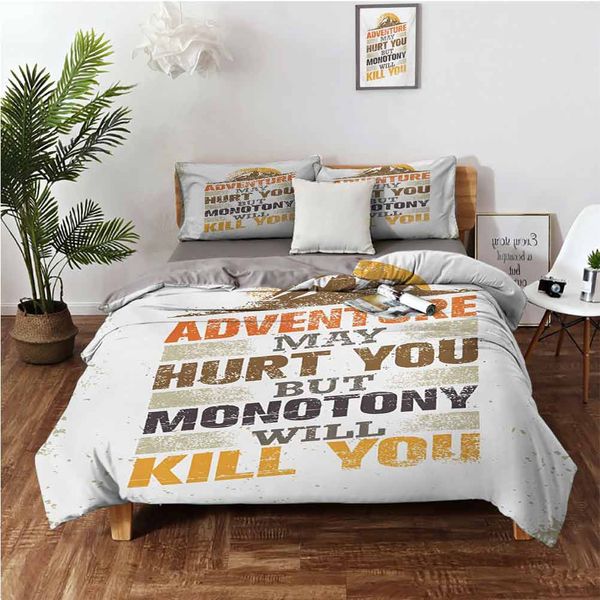 

adventure versus monotony quote with sun and mountains movement suggesting imagebedding 3-piece set
