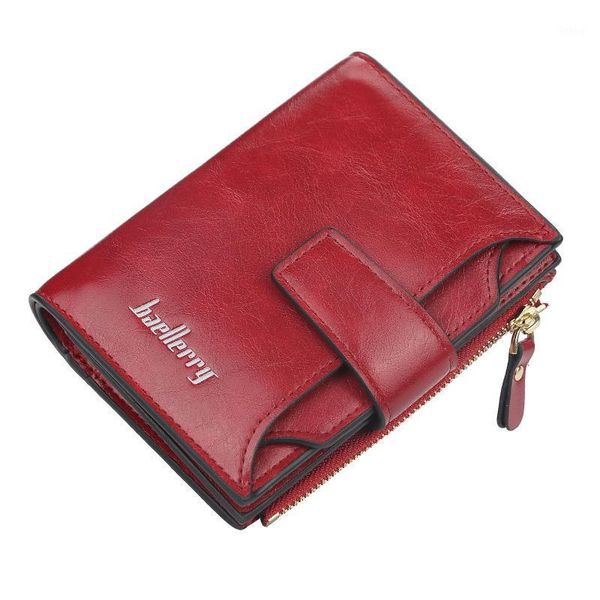 

women wallet pu leather small zipper hasp short coin purse male id holder fashion female purse1, Red;black