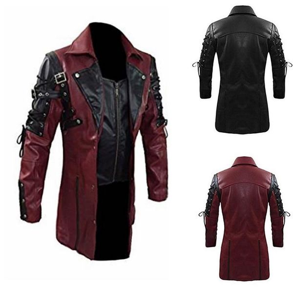 

vogue men faux leather jackets autumn fashion steampunk gothic turn down collar motorcycle jackets male zippers leather coat, Black;brown